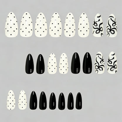 Artistic Press-On Nail Set with Bow Designs Acalora