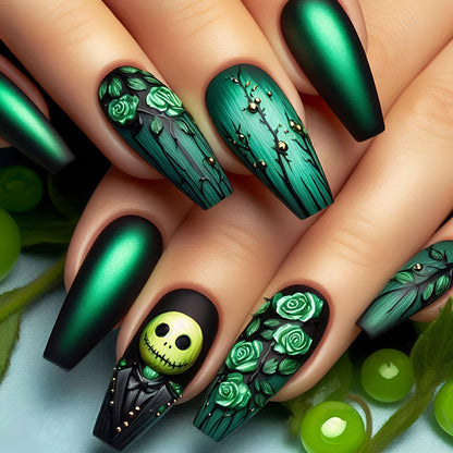 Artistic 3D Floral and Skull Nail Art Acalora