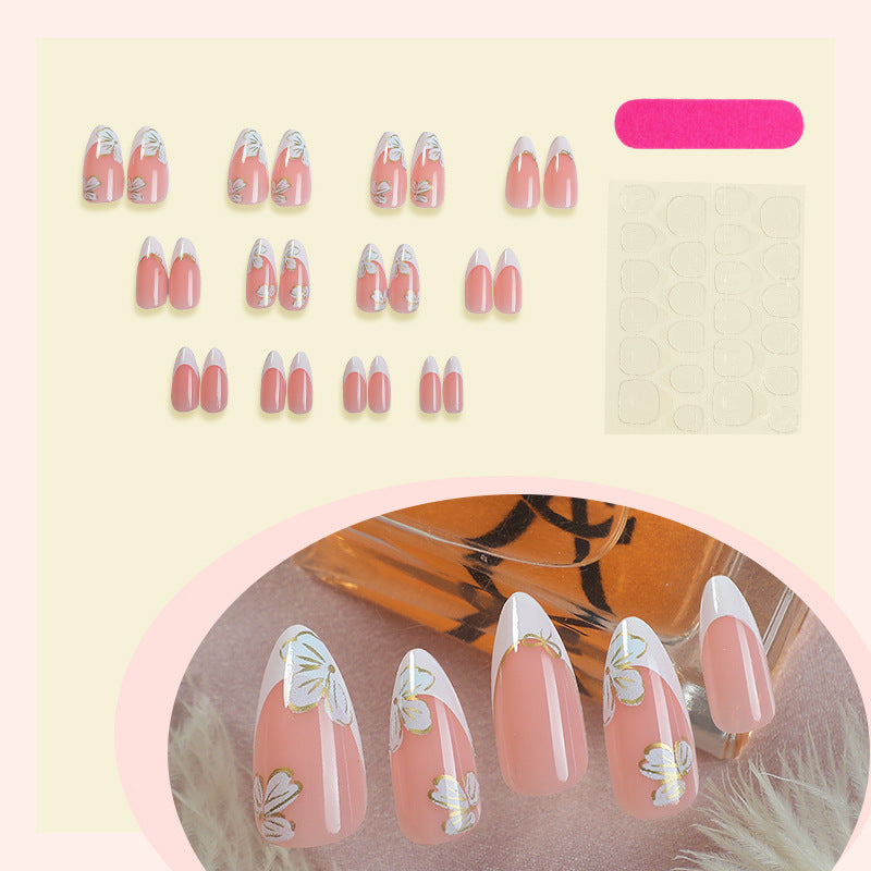 Floral Design Press-On Nail Set with Elegant French Tips Acalora