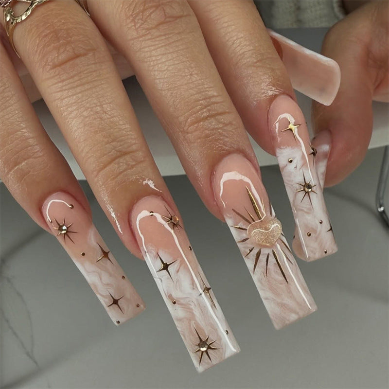 Artistic Press-On Nail Set with Floral and Gem Accents Acalora