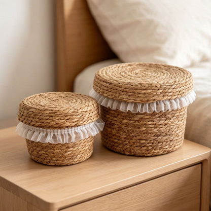 Natural fiber storage basket with ruffled edge Acalora