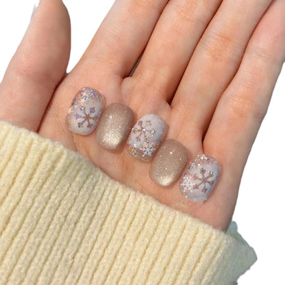 Chic Glittery Press-On Nail Set with Snowflake Design Acalora