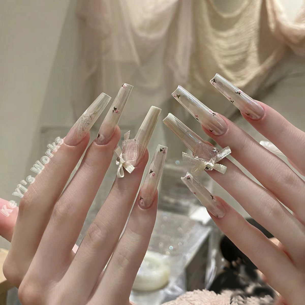 Floral Embellished Press-On Nails Acalora