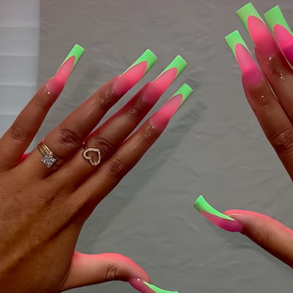 Stylish Long Press-On Nails with Artistic Ombre Design Acalora