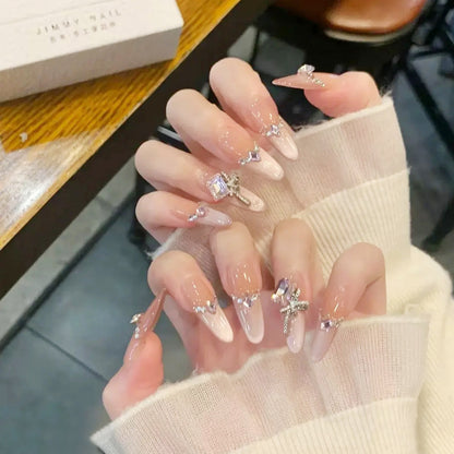Artificial nail set with elegant crystal decorations and ombre effect Acalora