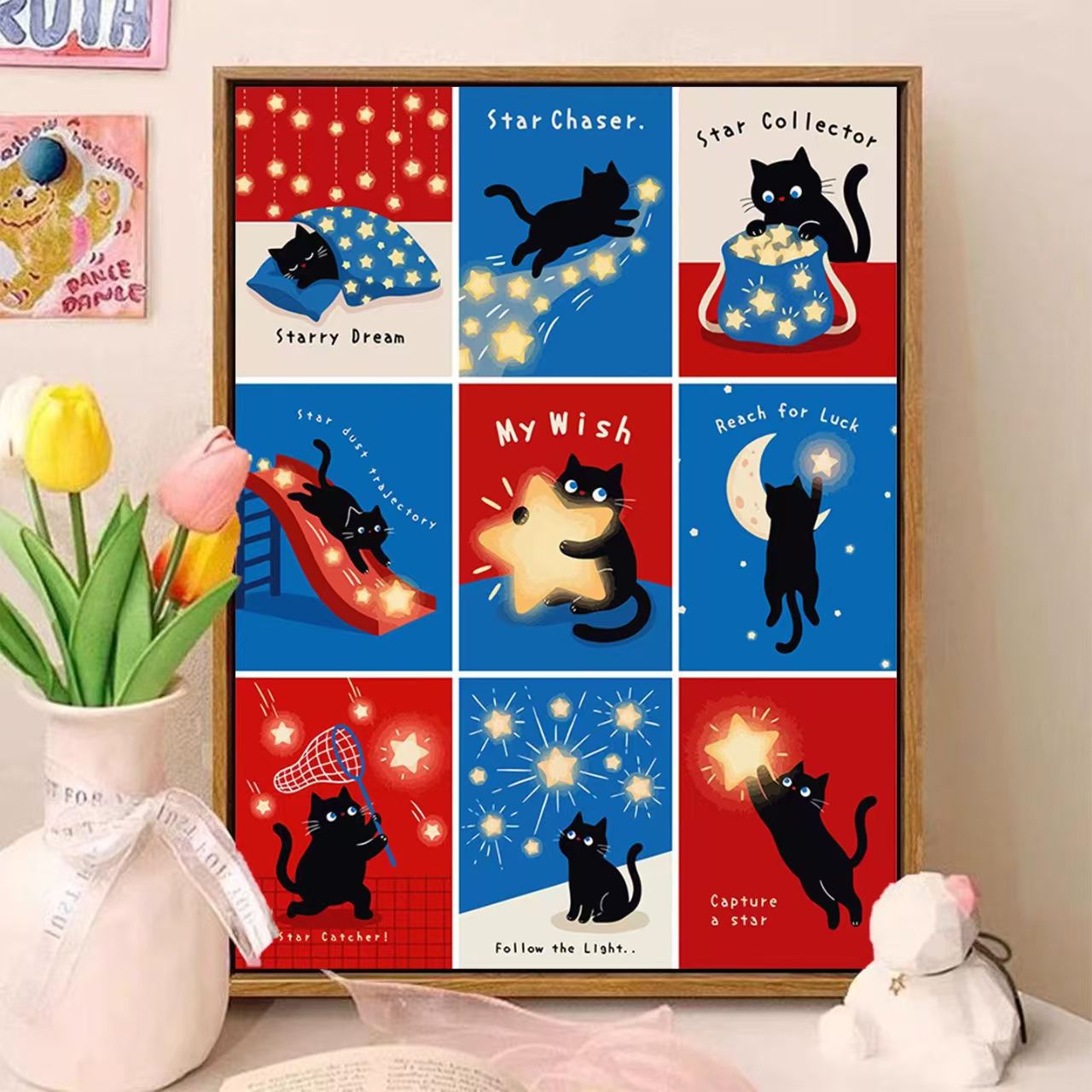 Playful Cat-Themed Illustrated Wall Art