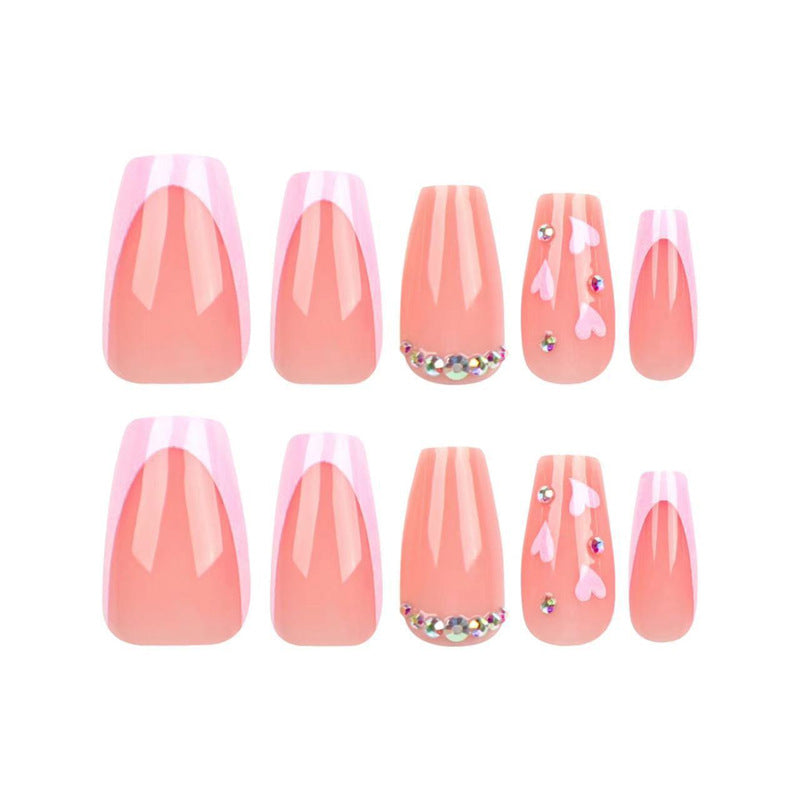 Elegant Long Press-On Nail Set with Rhinestone Accents Acalora