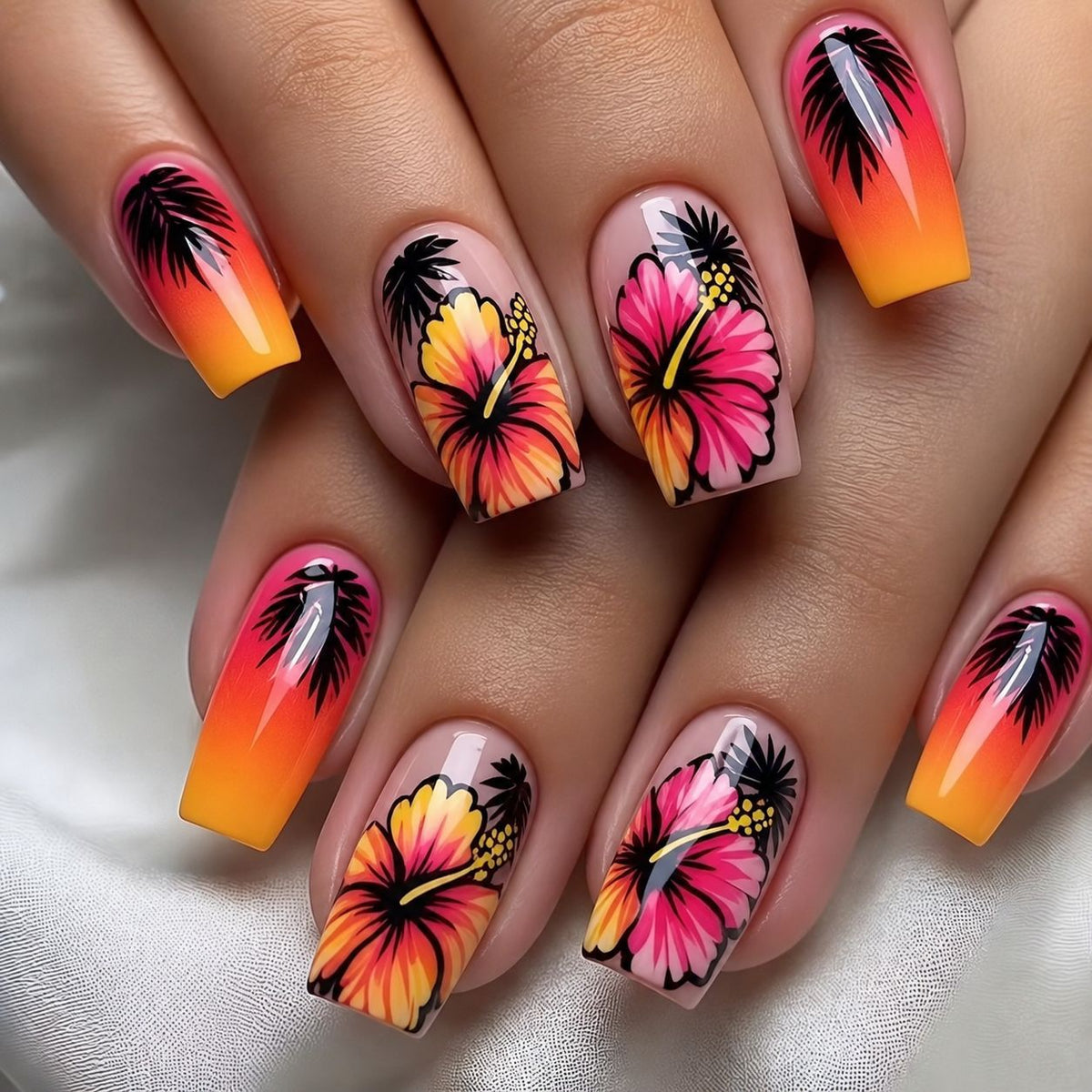 Tropical design artificial nails Acalora