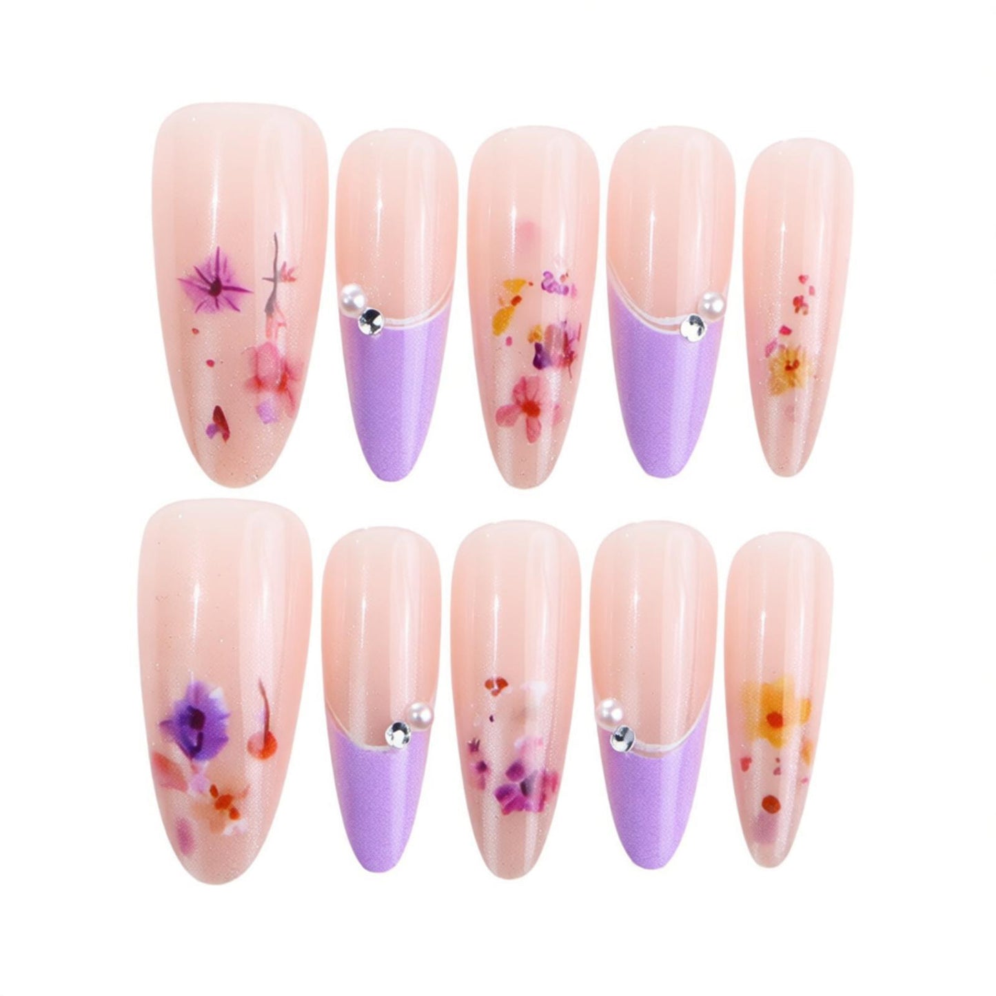 Floral-Embellished Press-On Nail Set Acalora