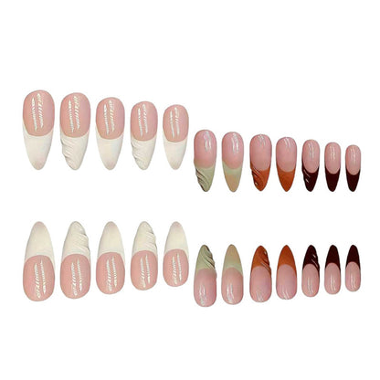 Artistic French Tip Press-On Nails with Curved Design Acalora
