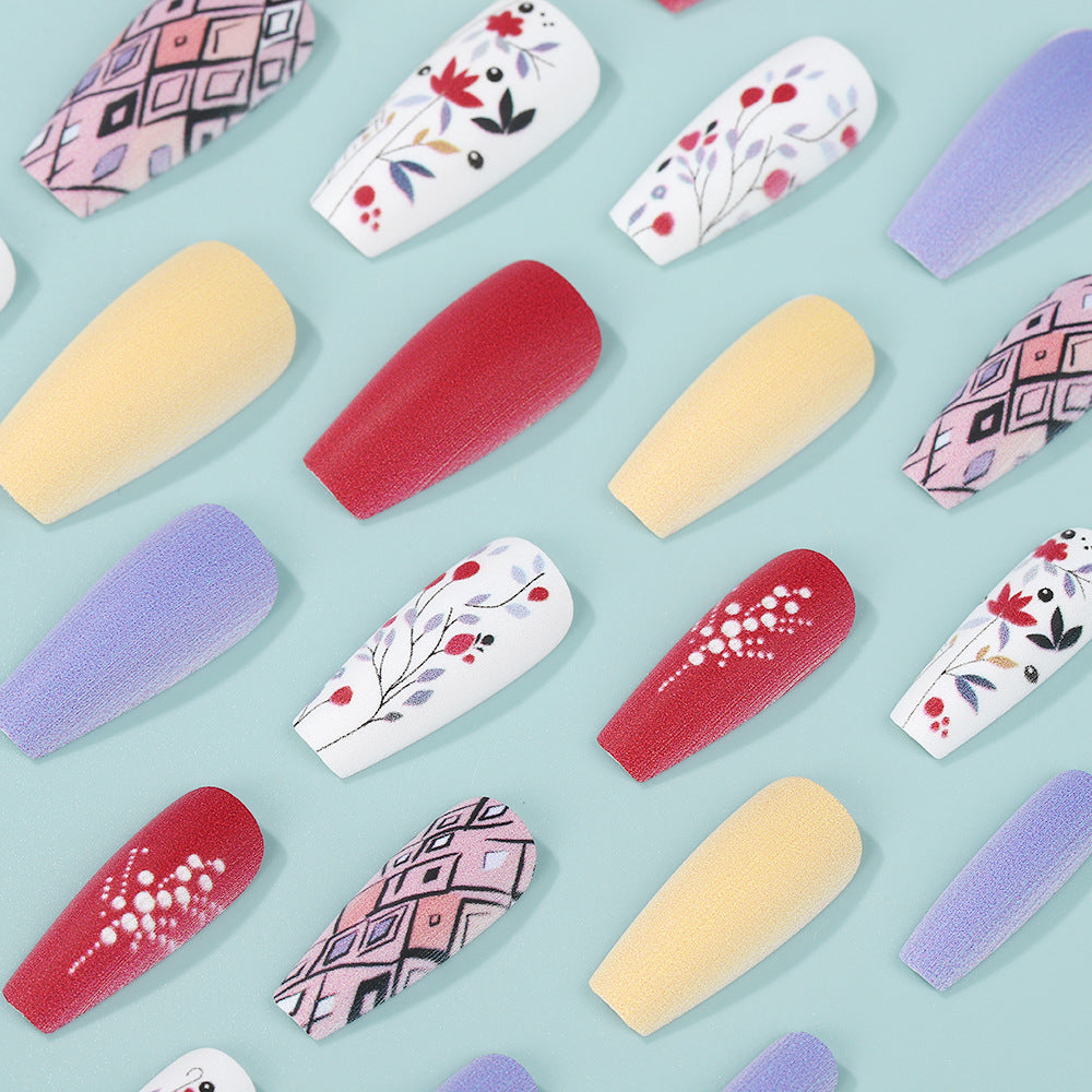 Artificial Nails Set with Floral and Geometric Patterns Acalora