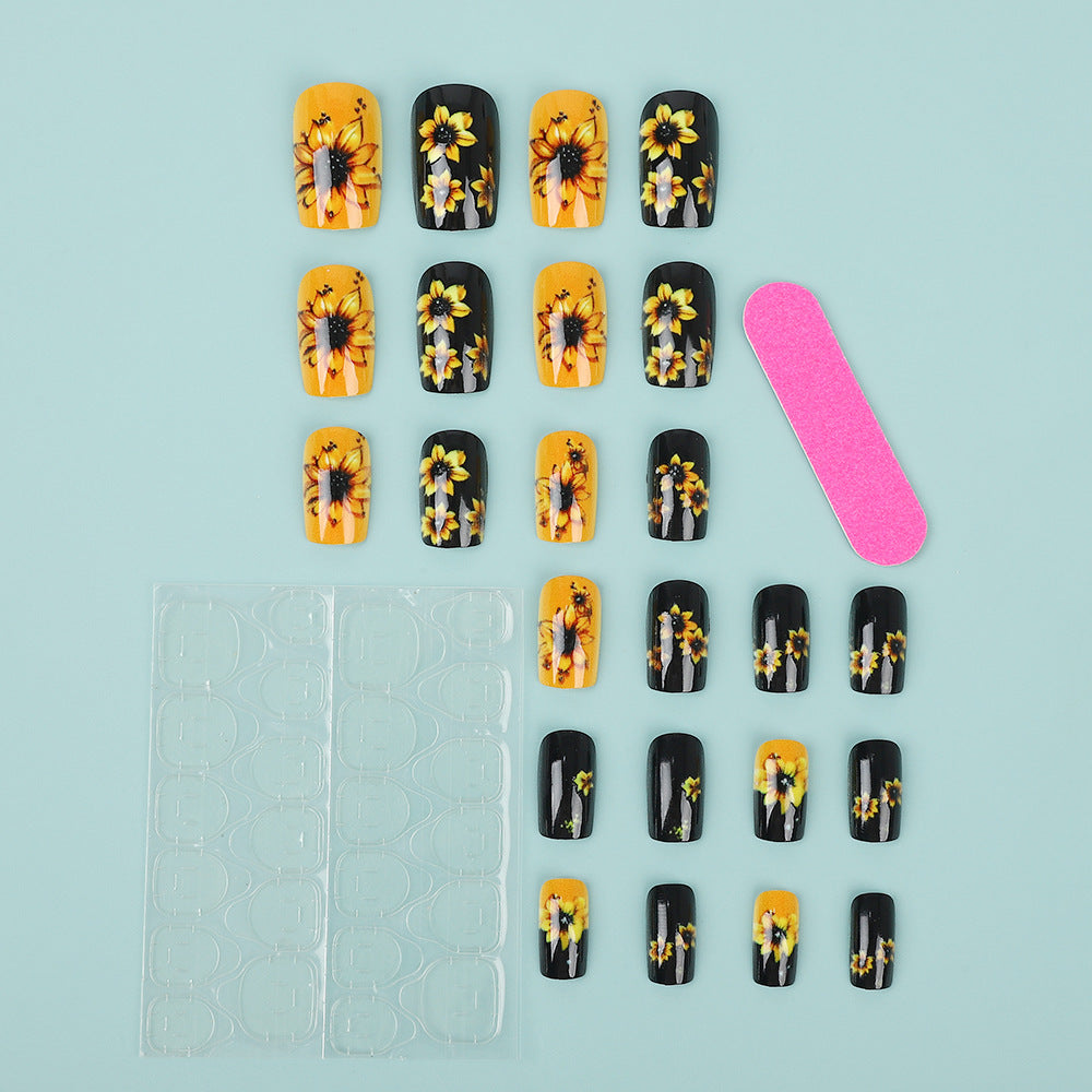 Artificial nails in floral design with sunflower motif Acalora