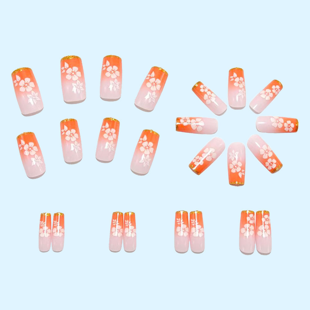 Artificial nails with tropical flower pattern and gradient Acalora