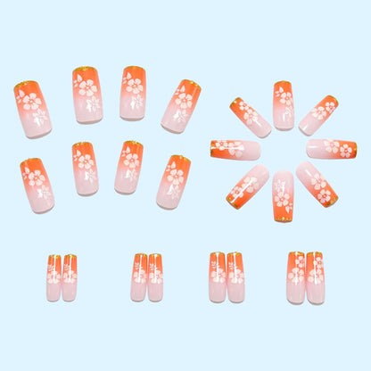 Artificial nails with tropical flower pattern and gradient Acalora