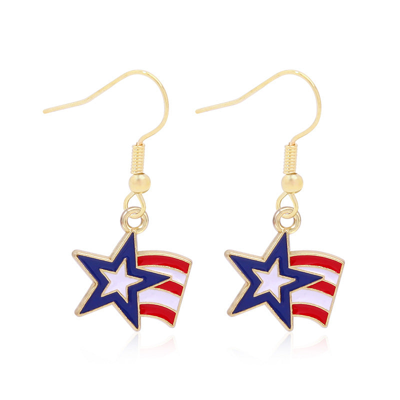 Women's lightweight star earrings with enamel flag design and fishhook Kalsten