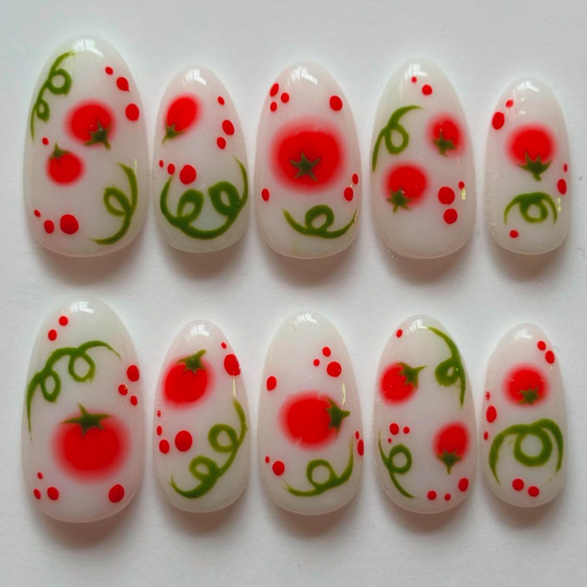 Themed Press-On Nail Art with Tomato Design Acalora