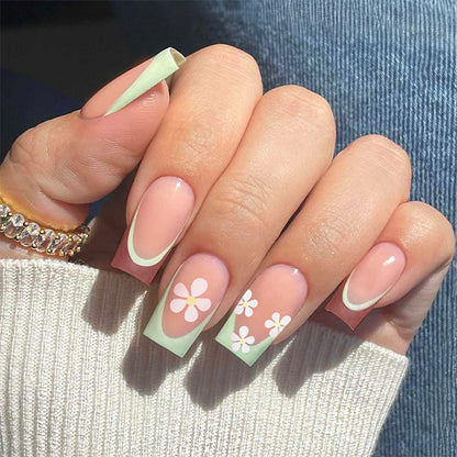 Decorative Floral Press-On Nail Art Set with 3D Flower Accents Acalora