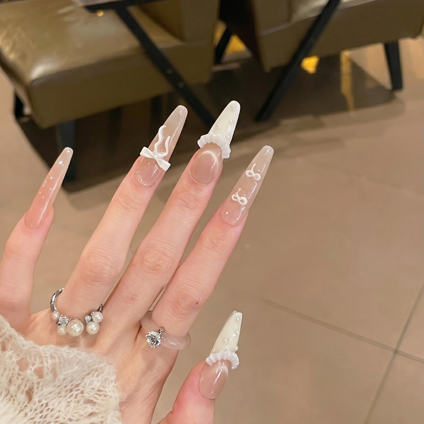 Elegant Press-On Nail Set with Ruffled Accents Acalora