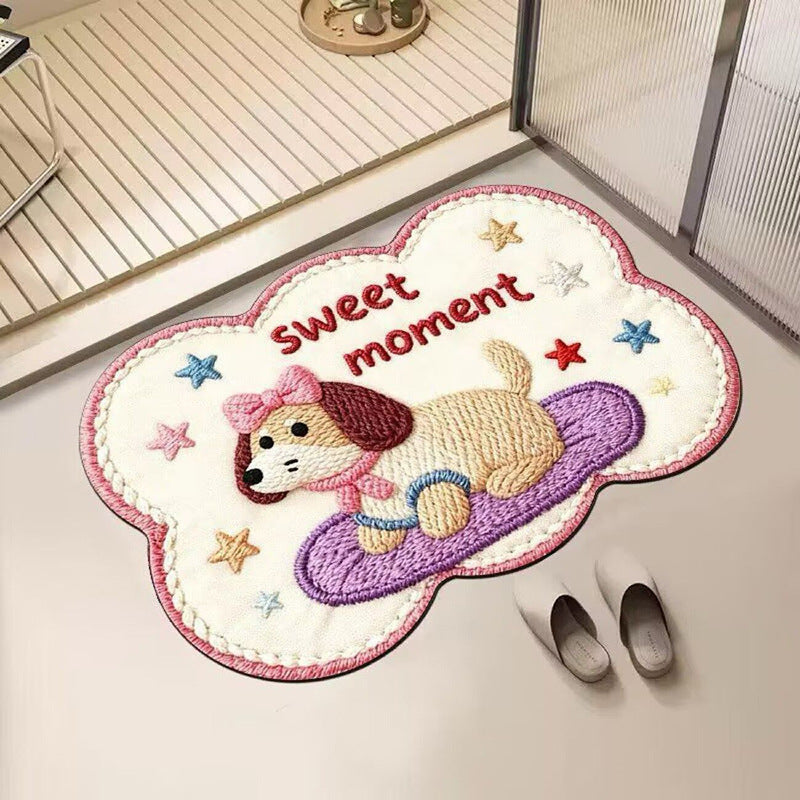 Embroidered Cat-Themed Bath Rug