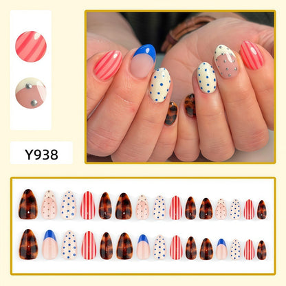 Artificial nails with modern dot and stripe design Acalora