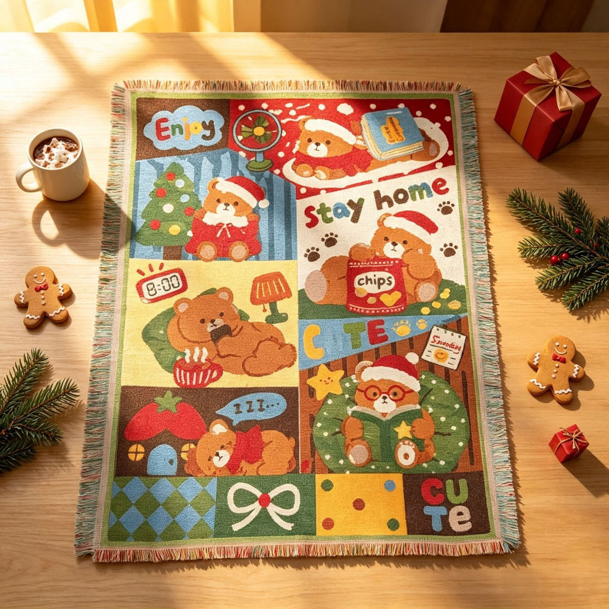 Cozy Cartoon-Themed Woven Throw Blanket