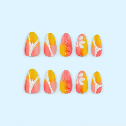 Artificial nails with floral design and elegant color gradients Acalora