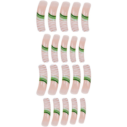 Artistic Long Press-On Nail Set with Unique Striped Design Acalora