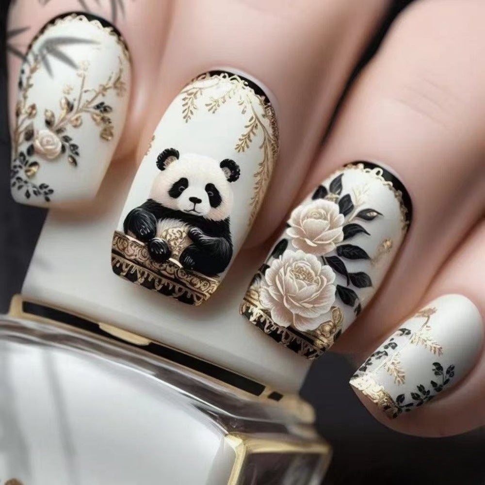 Artificial nails with floral panda design Acalora