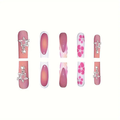Decorative Floral and Star Press-On Nail Art Acalora