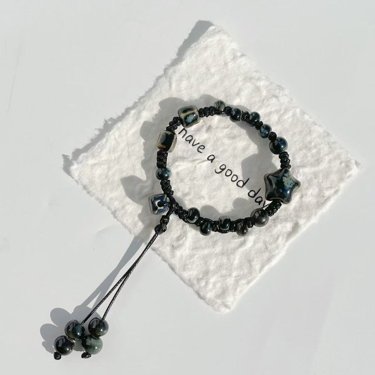 Adjustable Star and Bead Charm Bracelet Acalora