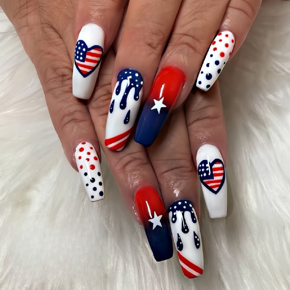 Artificial nails in patriotic heart design Acalora