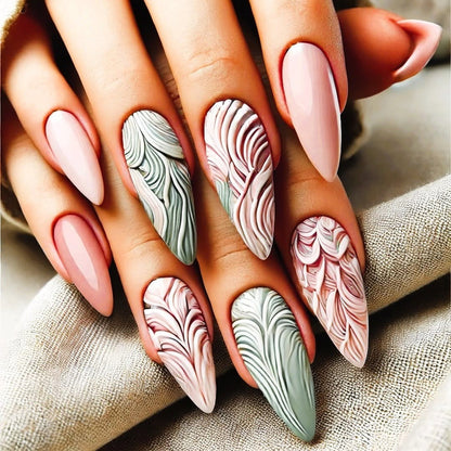 Artificial Nails Set with Modern Marble and Flower Patterns Acalora