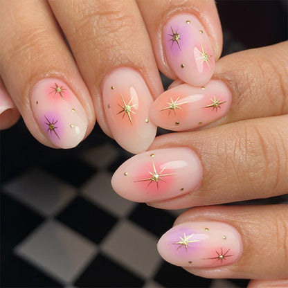 Artistic Press-On Nail Set with Vibrant Star Designs Acalora