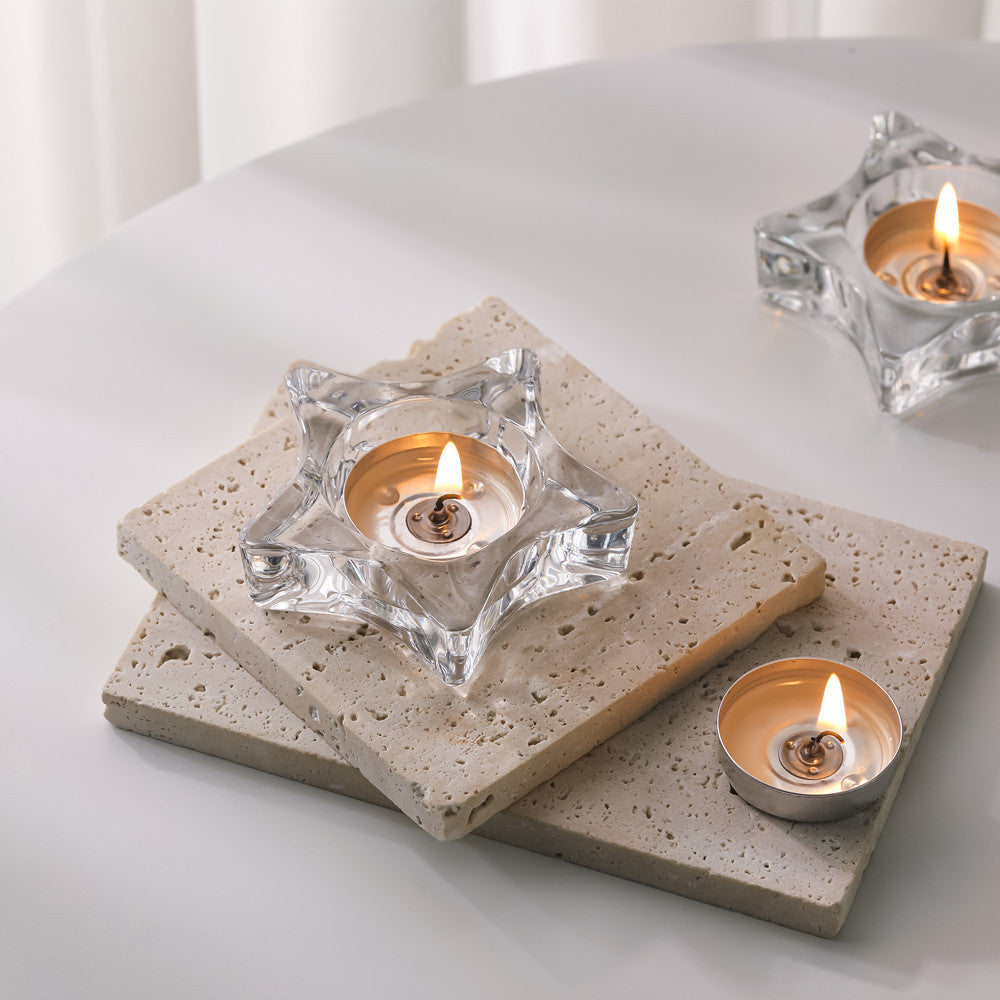 Star-Shaped Thick Crystal Glass Tealight Candle Holder Acalora