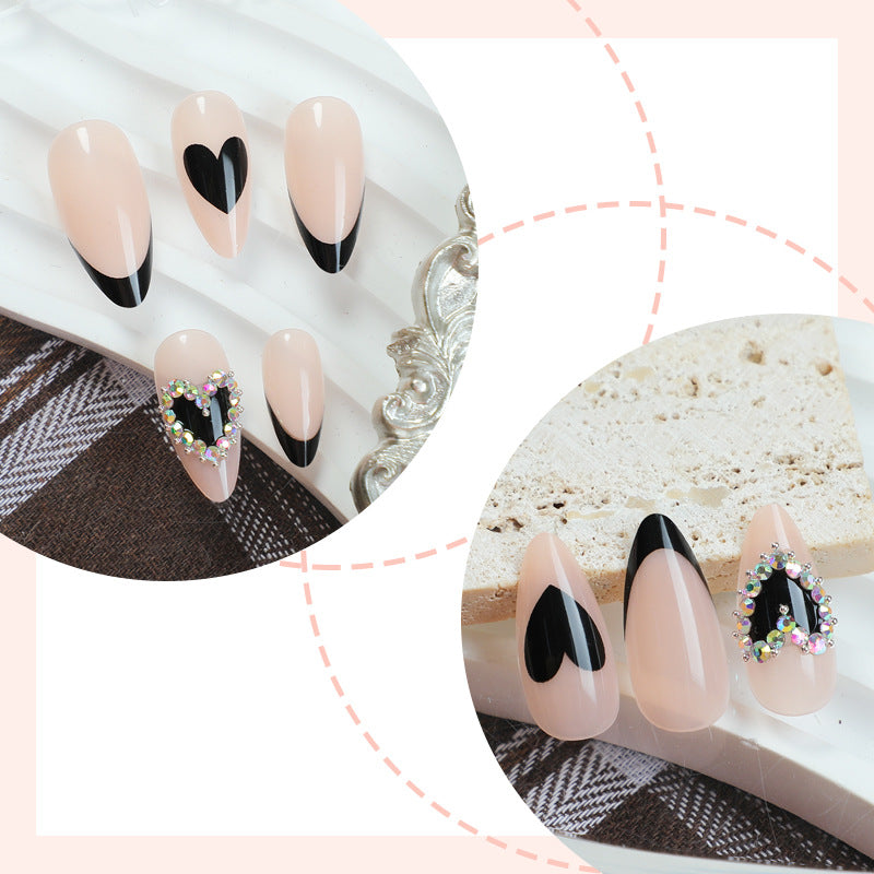 Artistic Press-On Nail Set with Heart and Gem Details Acalora