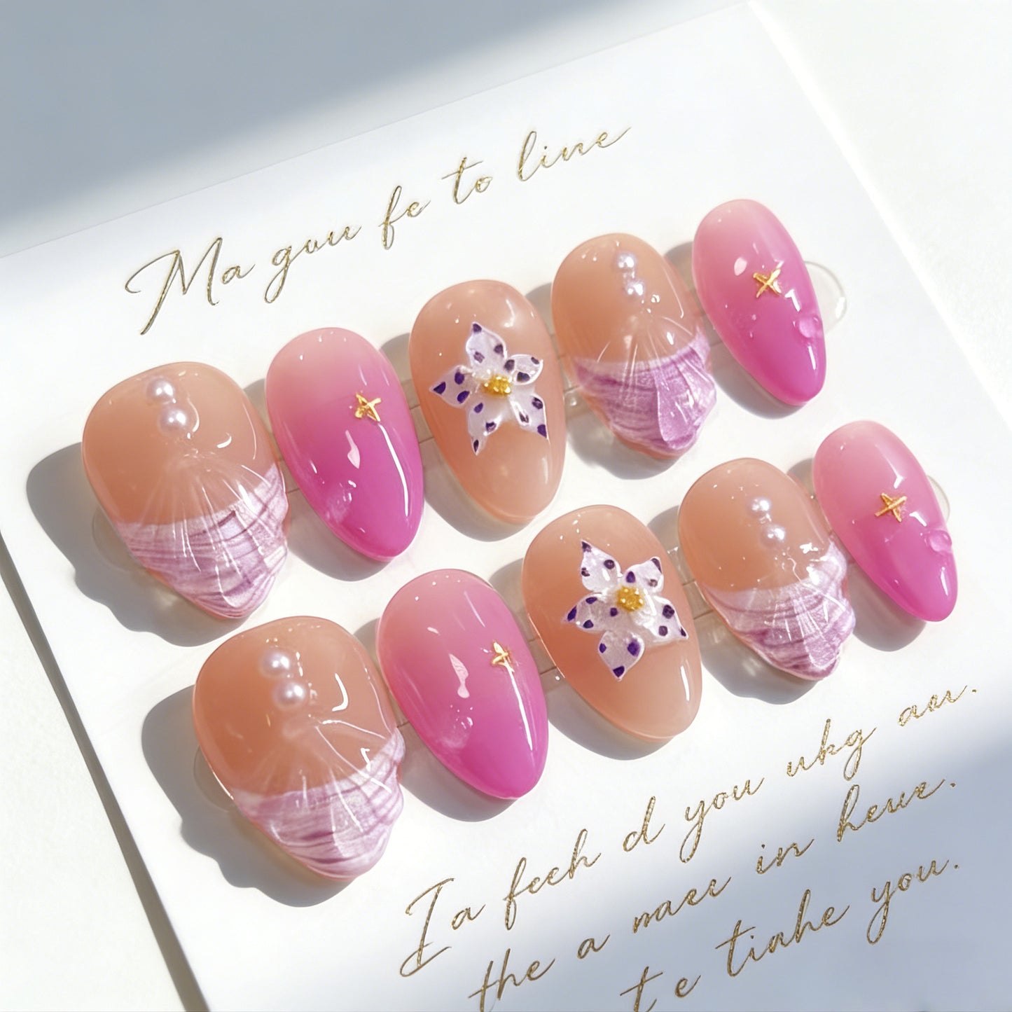 Artificial nails with floral design and glamorous accents Acalora
