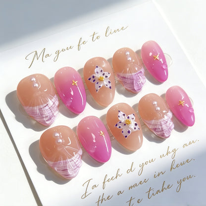 Artificial nails with floral design and glamorous accents Acalora