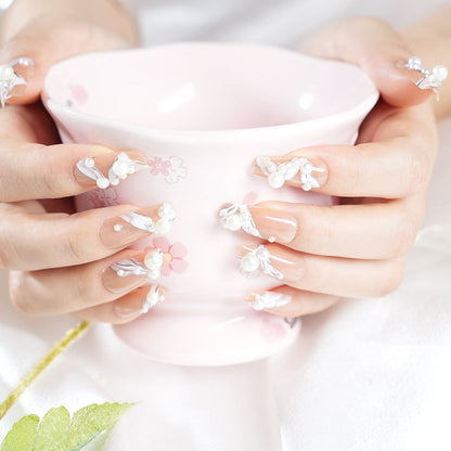 Pearl Embellished Press-On Nail Set Acalora