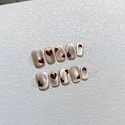 Heart-Patterned Press-On Nail Art Set Acalora