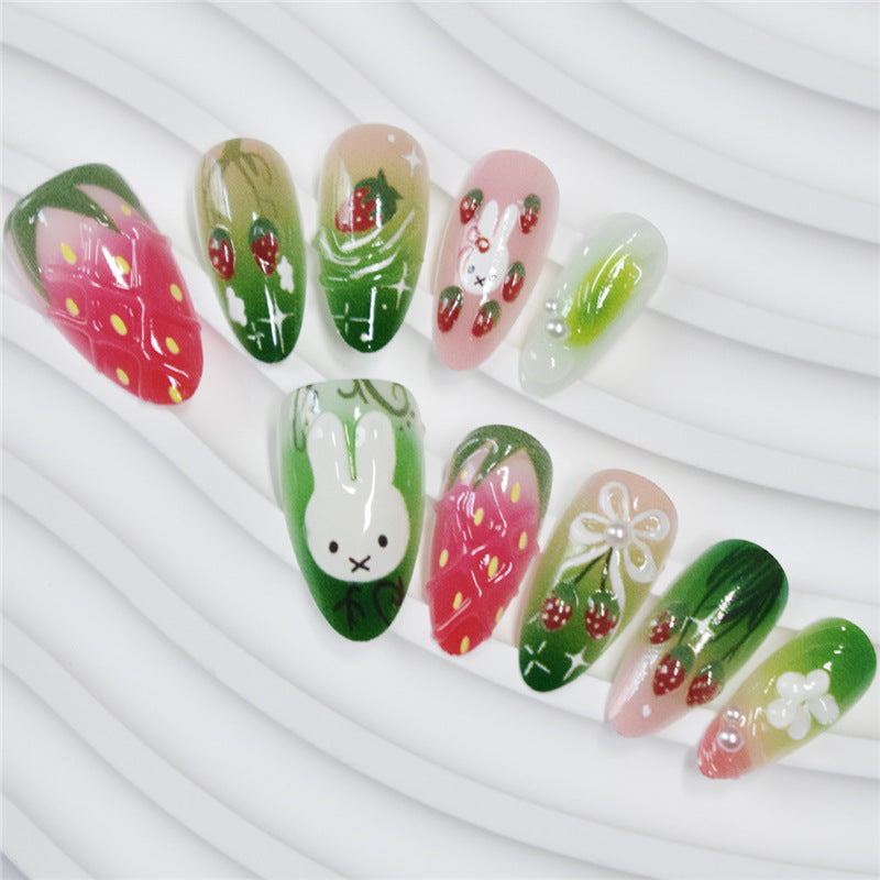 Playful Strawberry Design Press-On Nail Set Acalora