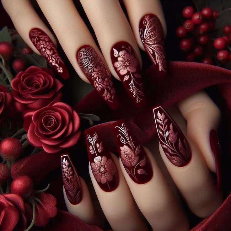 Artificial Nail Set with Floral Designs Acalora