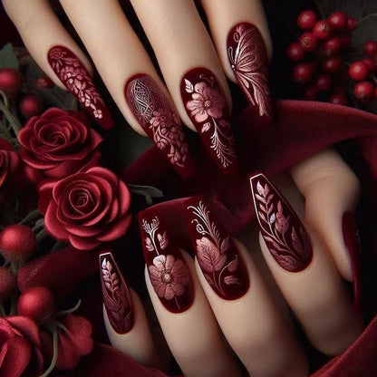 Artificial Nail Set with Floral Designs Acalora