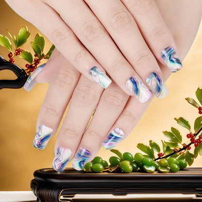 Artificial nail set in modern marble design Acalora