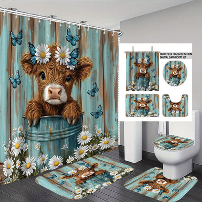 Cute Cow-Themed Digital Bathroom Set