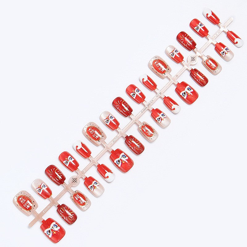 Fake nail set with unique animal motifs and elegant accents Acalora