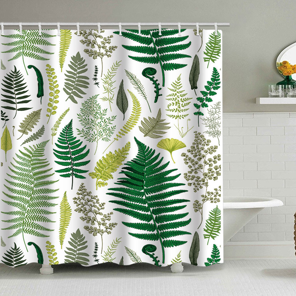 Tropical Leaf Print Shower Curtain