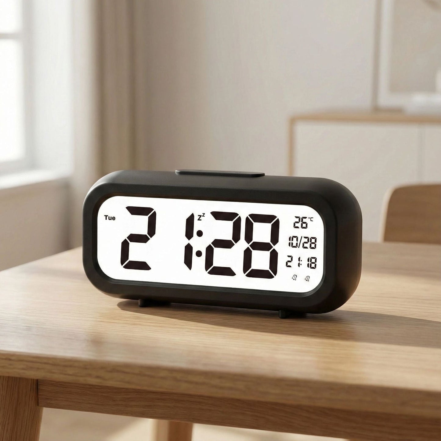 Digital alarm clock with temperature display and large LED display