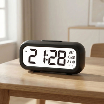 Digital alarm clock with temperature display and large LED display