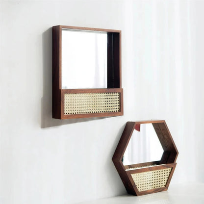 Rustic wall mirror with natural rattan frame Acalora