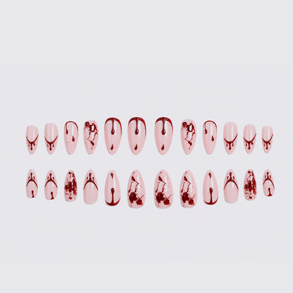 Artistic Press-On Nail Set with Blood Drip and Marble Design Acalora